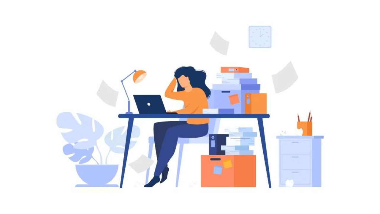 Illustration of people working with paper and digital documents during business digitization