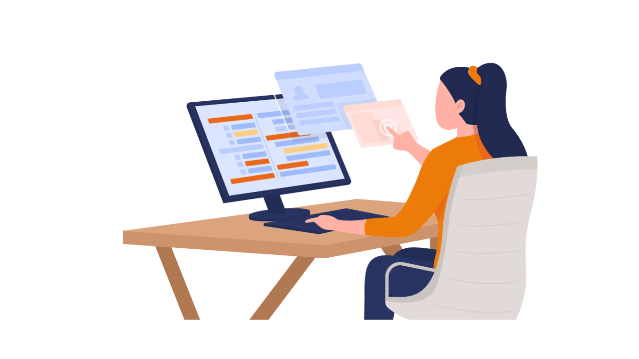 Illustration of a user organizing business applications on a monitor