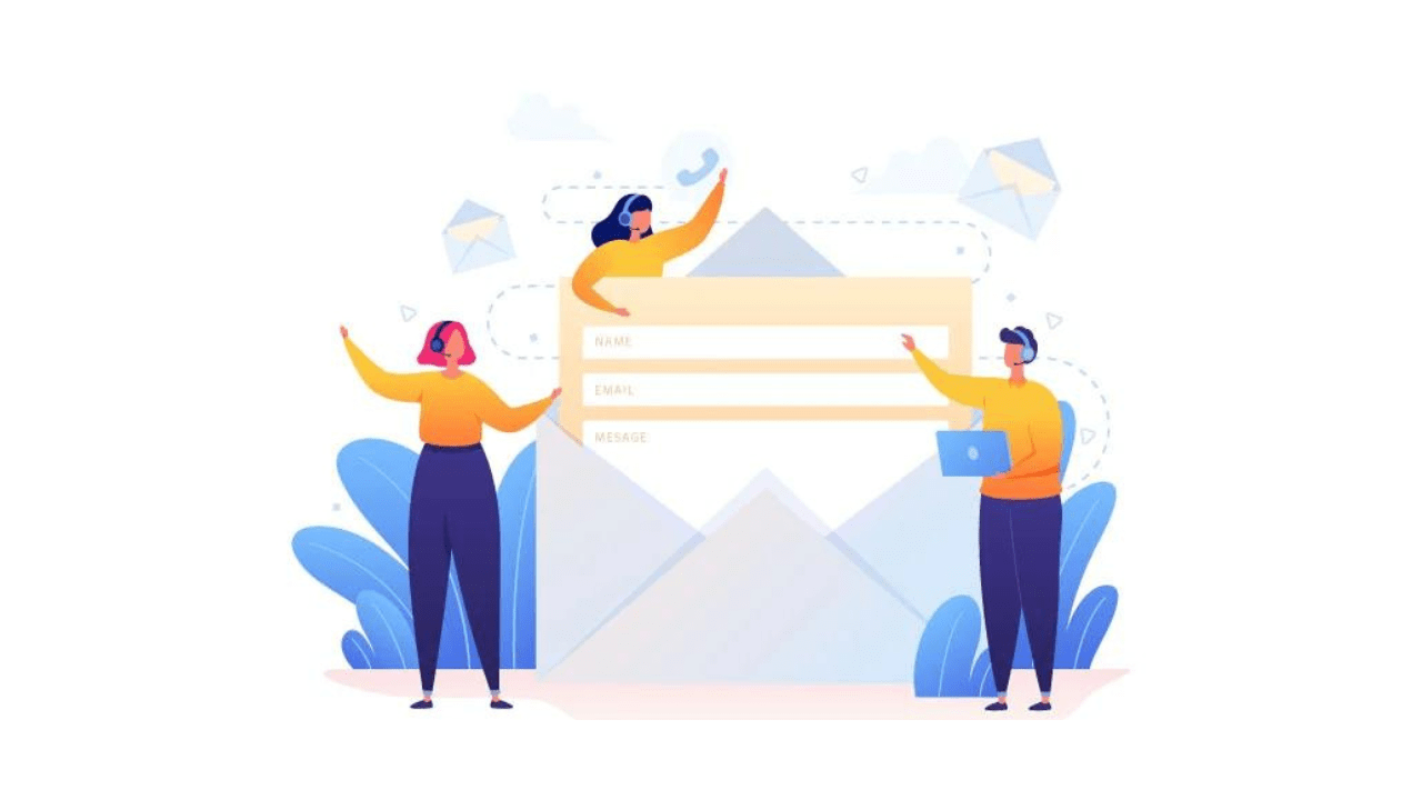 Illustration of a team managing incoming and outgoing correspondence