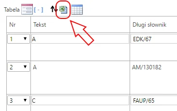 Historical AMODIT form with the Excel export icon highlighted above a table