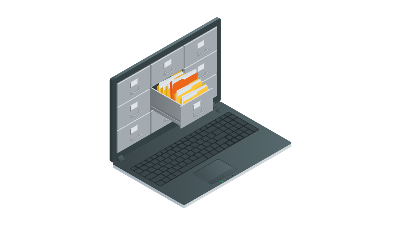Laptop displaying a digital document archive