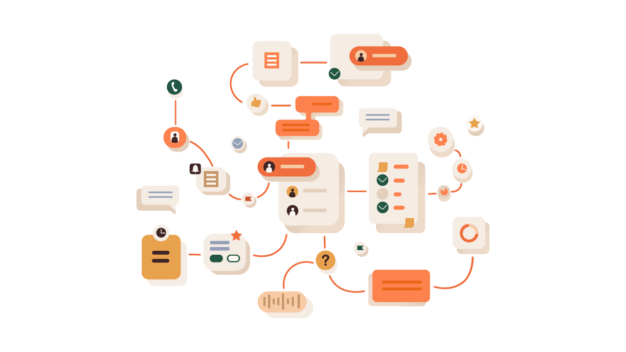 AMODIT business process automation Illustration of connected tasks and documents in a business automation workflow