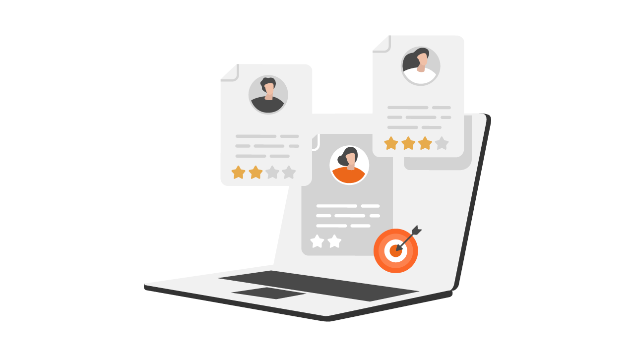 Laptop displaying candidate profiles and recruitment ratings