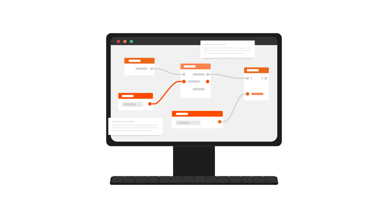 Business process management workflow displayed on a monitor