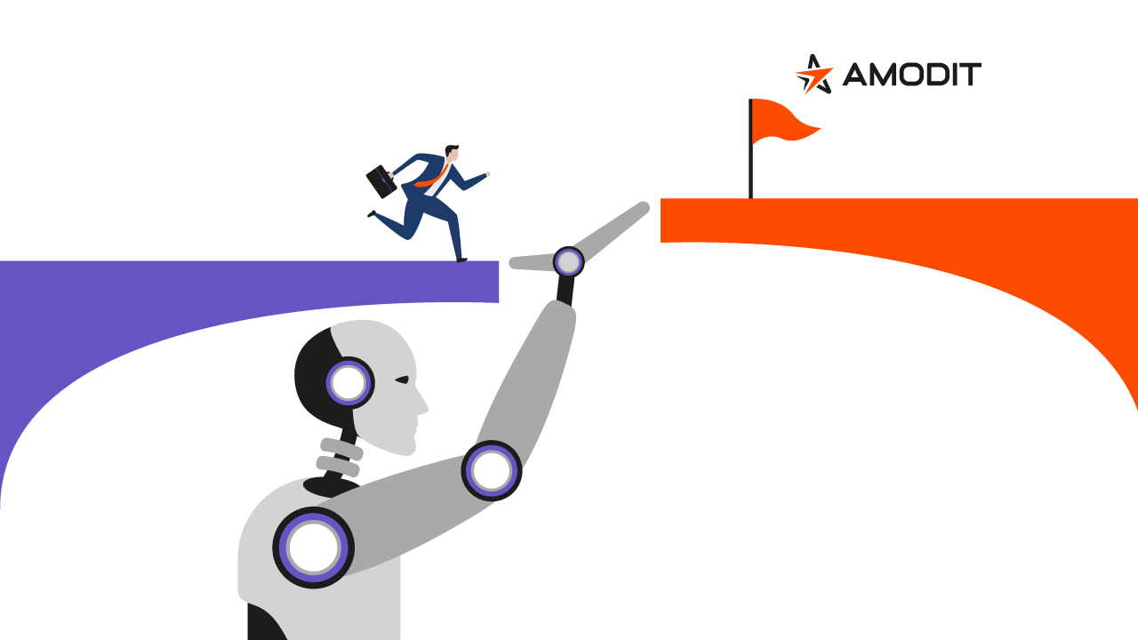 Illustration of AI helping a person move toward a business goal