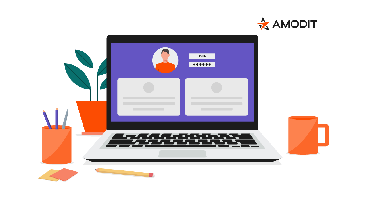 Illustration of a user choosing between two account profiles on a laptop