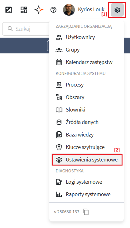 AMODIT settings menu with access to system configuration